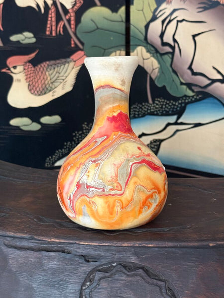 E- Nemadji tall vase orange red gray 7 tall x 5 wide