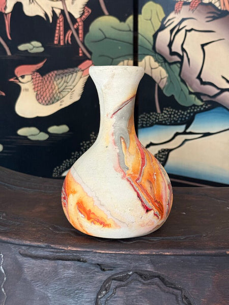 E- Nemadji tall vase orange red gray 7 tall x 5 wide