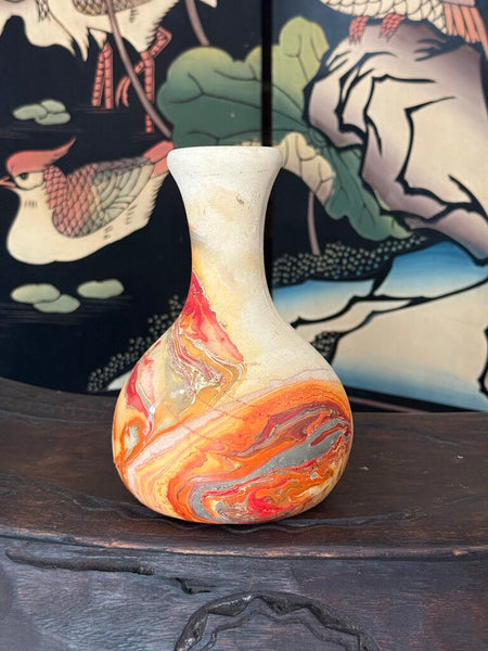 E- Nemadji tall vase orange red gray 7 tall x 5 wide