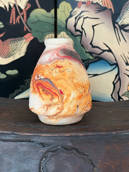 F- Nemadji red orange gray honeycomb 6.5 tall x 5.5 wide