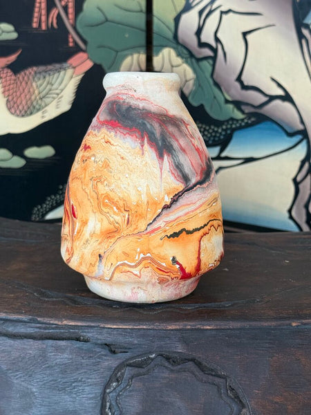 F- Nemadji red orange gray honeycomb 6.5 tall x 5.5 wide