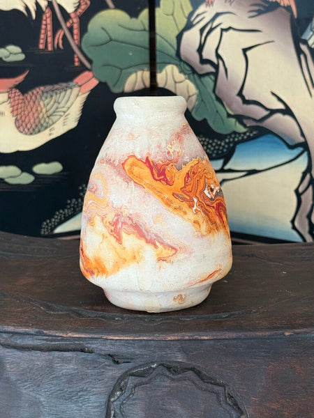 F- Nemadji red orange gray honeycomb 6.5 tall x 5.5 wide