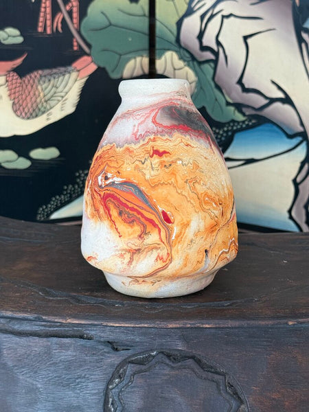 F- Nemadji red orange gray honeycomb 6.5 tall x 5.5 wide