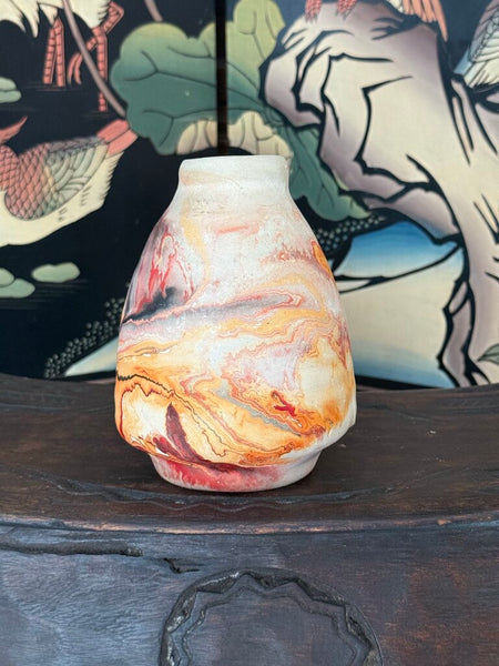 F- Nemadji red orange gray honeycomb 6.5 tall x 5.5 wide