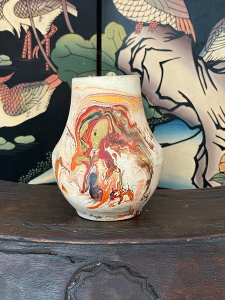 G- nemadji olive pimento orange glaze 7 tall x 5.5 wide