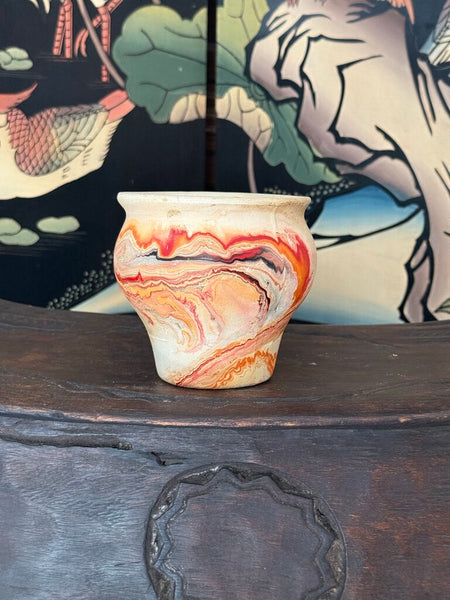 H- Nemadji 4 tall x 5 wide orange red gray glaze