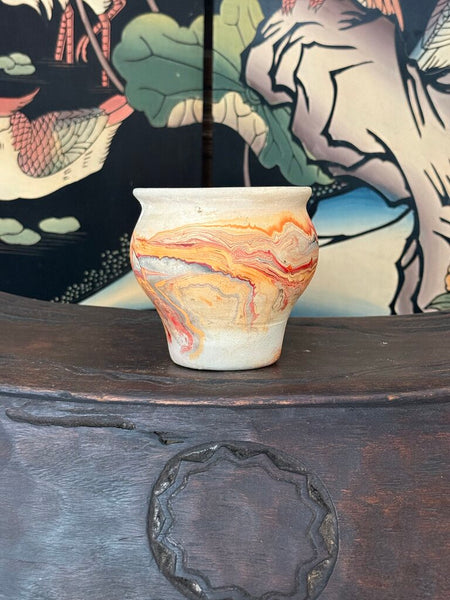 H- Nemadji 4 tall x 5 wide orange red gray glaze