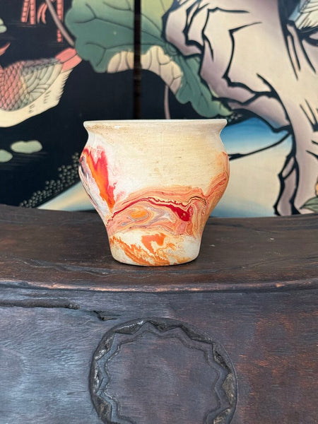 H- Nemadji 4 tall x 5 wide orange red gray glaze