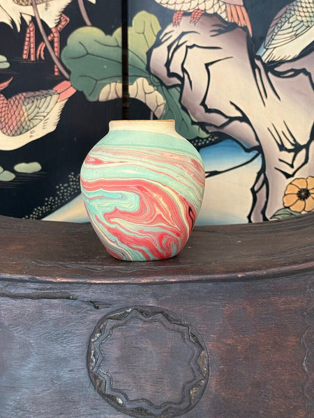 I- Nemadji 5 tall x 5.5 wide ruby and turquoise