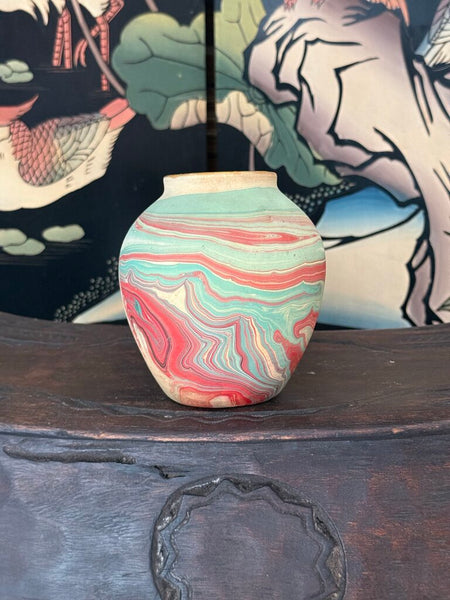 I- Nemadji 5 tall x 5.5 wide ruby and turquoise