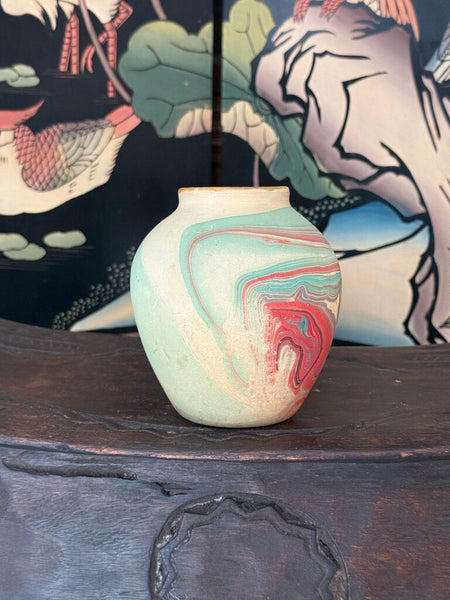 I- Nemadji 5 tall x 5.5 wide ruby and turquoise