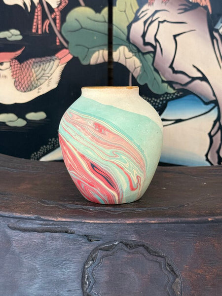 I- Nemadji 5 tall x 5.5 wide ruby and turquoise