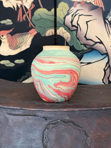 I- Nemadji 5 tall x 5.5 wide ruby and turquoise