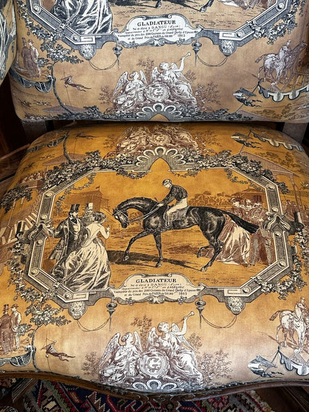 French Style Inspired Armchair Upholstered In Equestrian Fabric FIRM