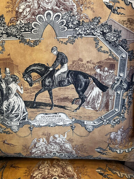 French Style Inspired Armchair Upholstered In Equestrian Fabric FIRM