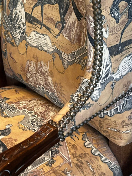 French Style Inspired Armchair Upholstered In Equestrian Fabric FIRM