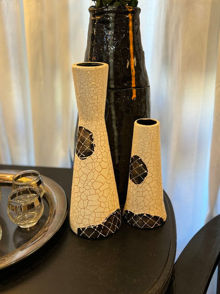 Vintage black and white dotted vase tall