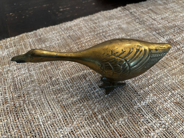 Vintage Brass Goose 3H x 9W