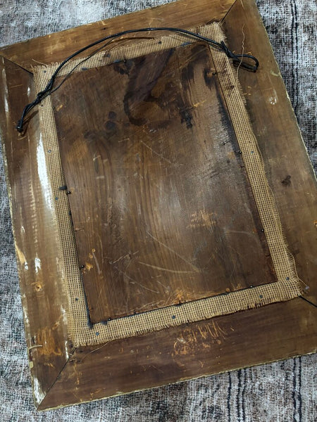 Antique Framed Needlpoint of Roses w/Blue Background 22x17