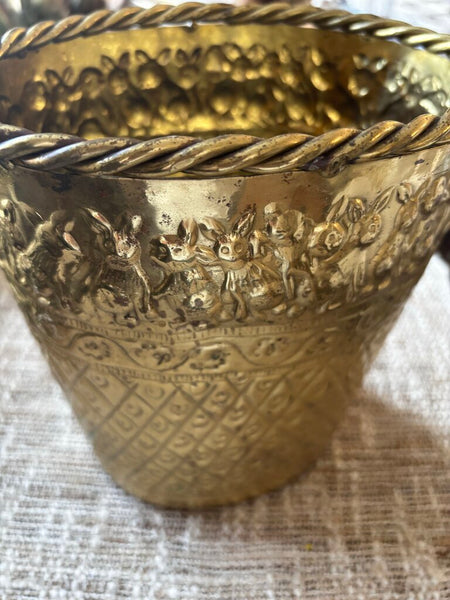 Vintage Brass Planter with Embossed Rabbits