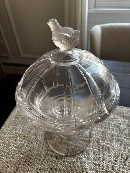Vintage Compote w/Lid and Frosted Chicken Finial 13"