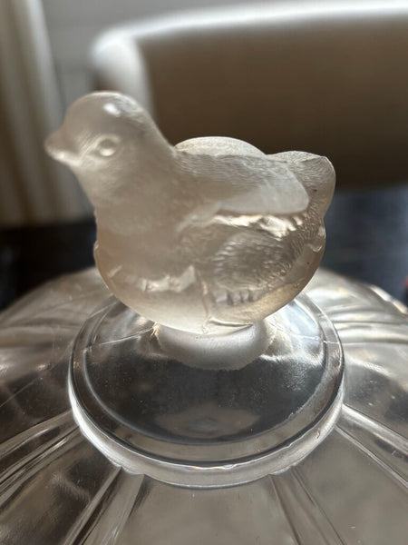 Vintage Compote w/Lid and Frosted Chicken Finial 13"