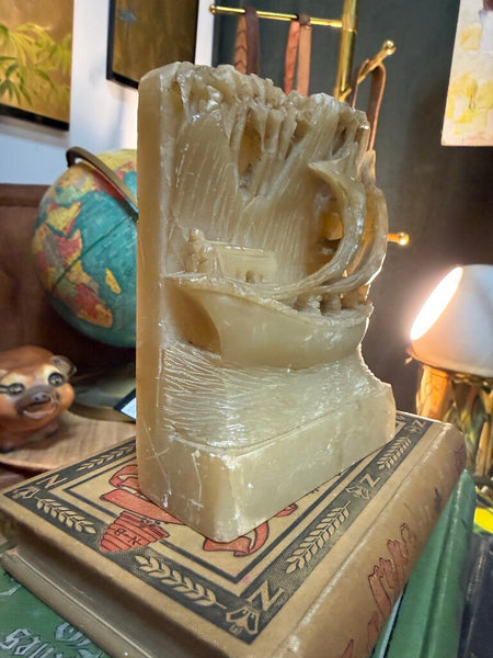 Vintage Chinese Hand-Carved Soapstone Bookend W2102