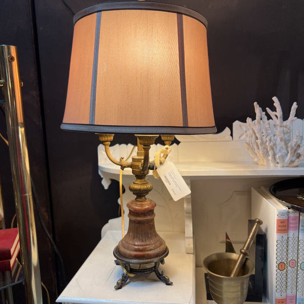 Antique Italian Alabaster & Brass Candelabra Lamp-rewired