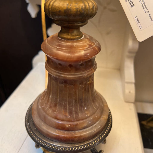 Antique Italian Alabaster & Brass Candelabra Lamp-rewired