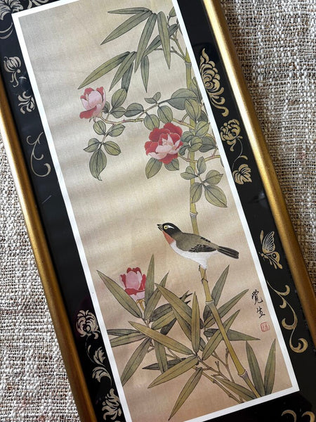 Vintage Asian Framed Bird Prints 25 x 10.5