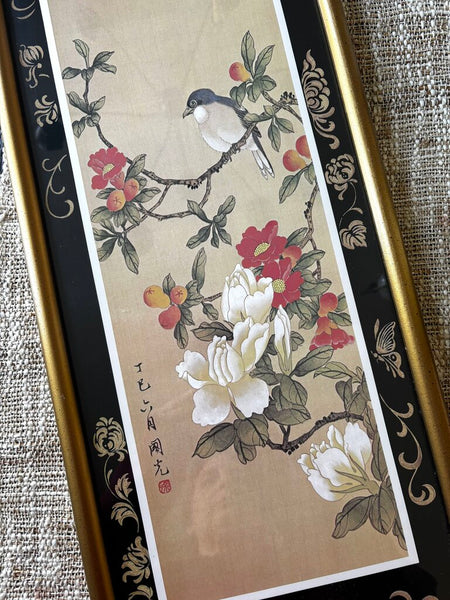 Vintage Asian Framed Bird Prints 25 x 10.5