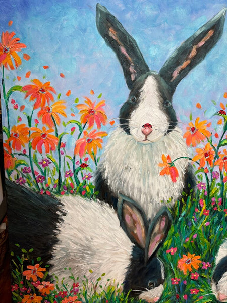 Bunny painting signed 30" x 40" original acrylic on canvas in store pick up only