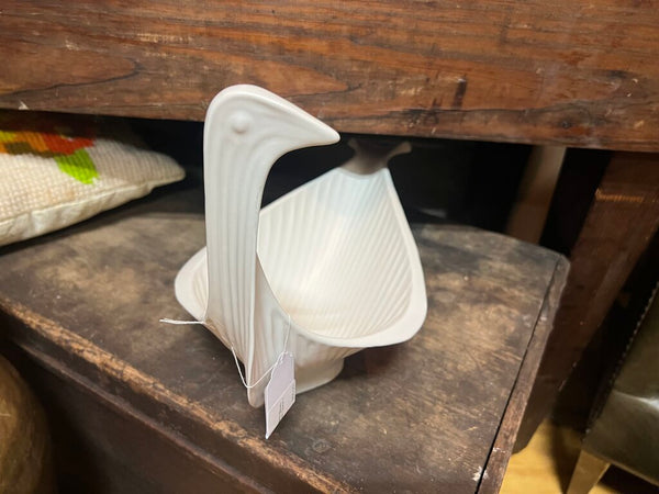 Vintage White Pottery Bird Bowl~ Jonathan Adler Signed~as found 1 chip