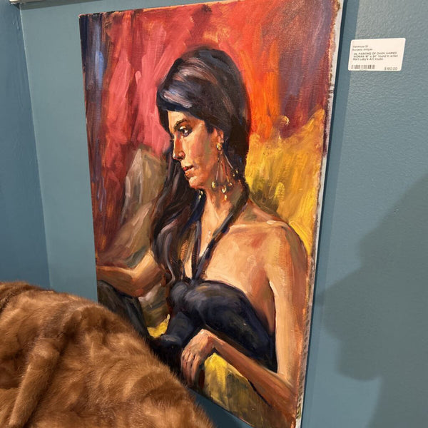 OIL PAINTING OF DARK HAIRED WOMAN 18" x 24" found in artist Mort Luby's Art studio