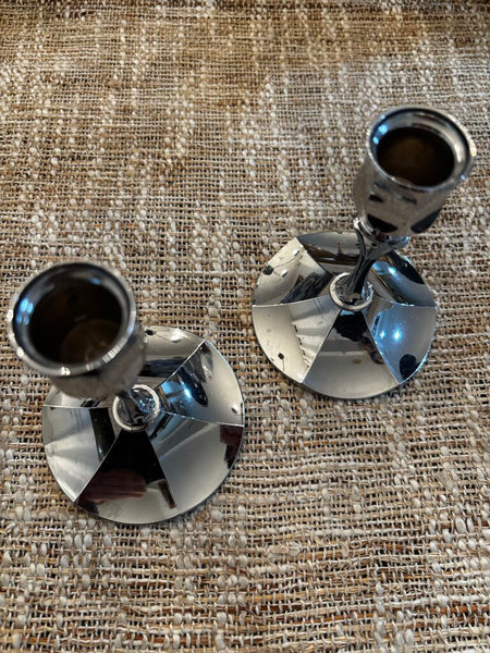 Pair Of Vintage IRVINWARE Chrome Candle Stick Holder
