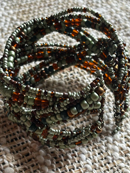 Helix Bracelet Twisted Glass Bead Green Brown