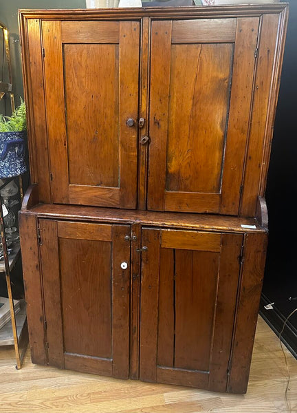 ANTIQUE 19th CENTURY PINE STEP-BACK CABINET, FANTASTIC PATINA. 43"W x 19"D x 66"H. STORE PICKUP