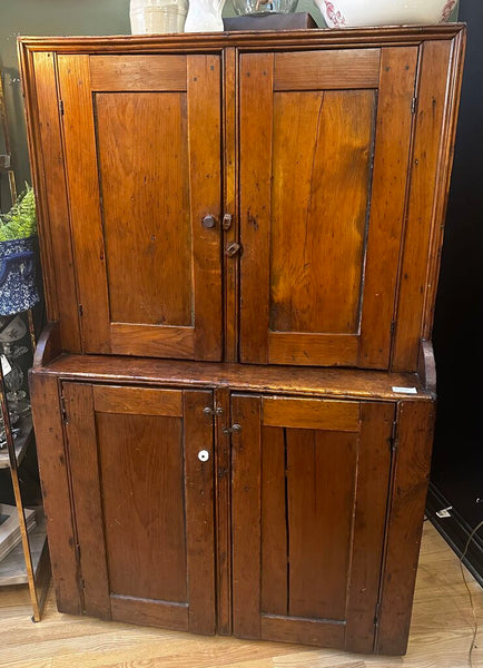 ANTIQUE 19th CENTURY PINE STEP-BACK CABINET, FANTASTIC PATINA. 43"W x 19"D x 66"H. STORE PICKUP
