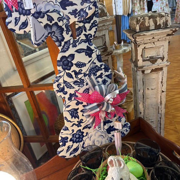 Blue & White Metal Bunny