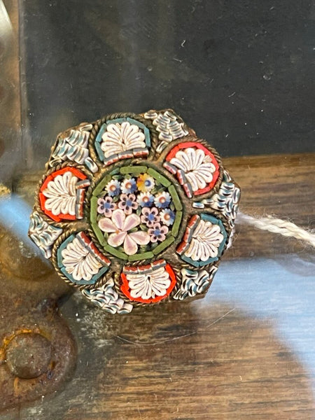 Victorian Italian floral Micro Mosaic Octagon pin