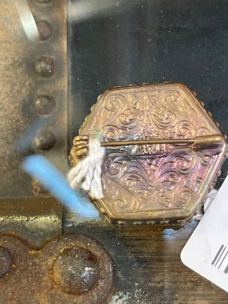 Victorian Italian floral Micro Mosaic Octagon pin