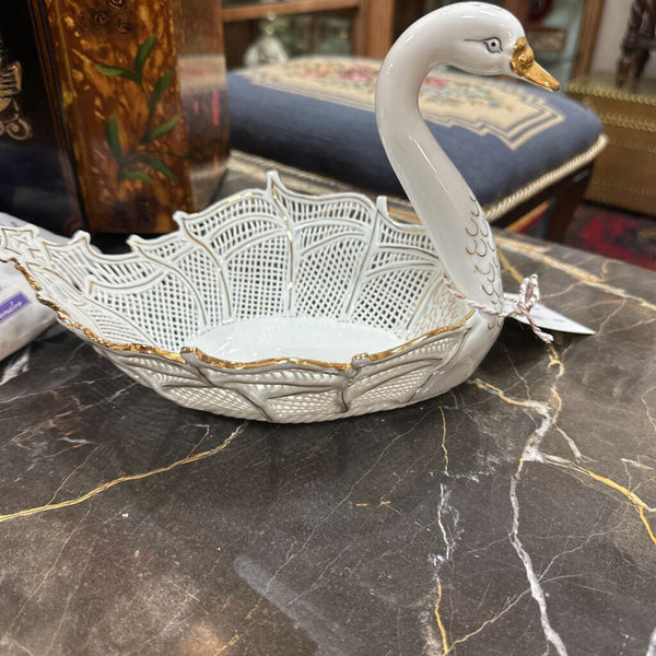 Romanian Porcelain Swan Trinket Dish