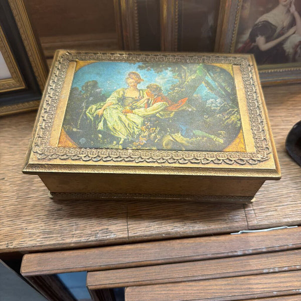 Vintage gilt wooden musical jewelry box