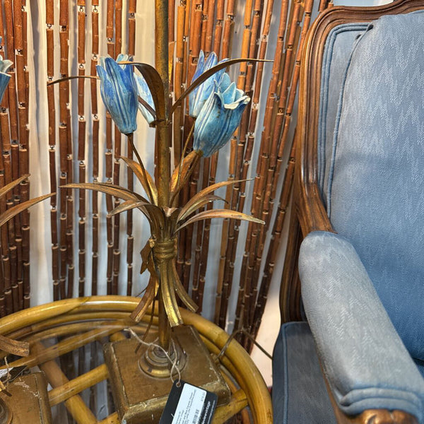 Gold and Blue Ceramic Flower Table Lamp (As Found/Pre-loved) W2173