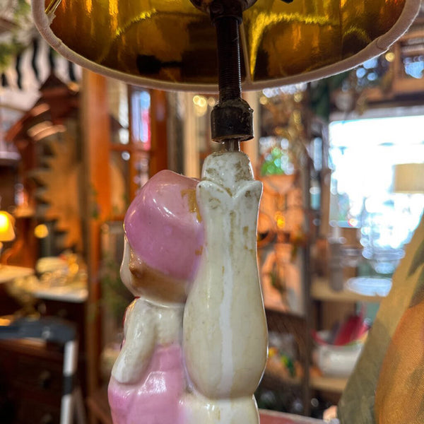 Sweet Dutch boy pink ceramic lamp as found