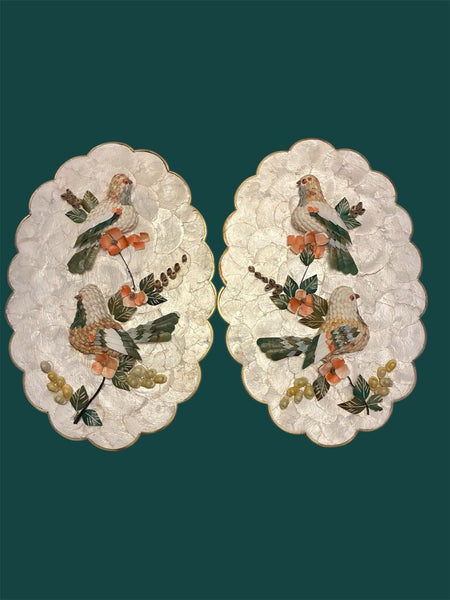 Vintage Capiz Shell Scalloped Seashell Wall Art (PAIR) 12" x 18"
