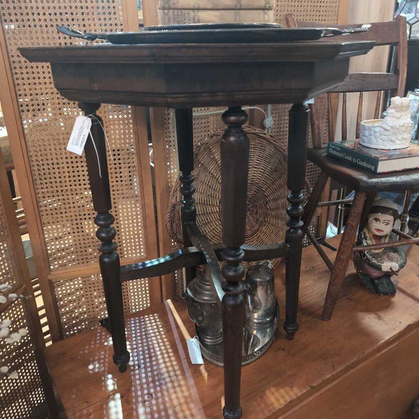 Pretty Tall Vintage Walnut Octagon Parlor Table with Turned Legs. Circa 189025x25x30 in.