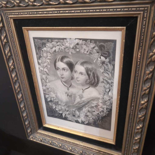 Lovely Vintage Print of The Royal Sisters in pretty Wood Frame 14x17