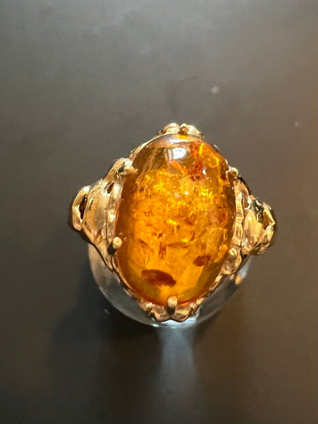 Amber ring, 14K setting, sizeable