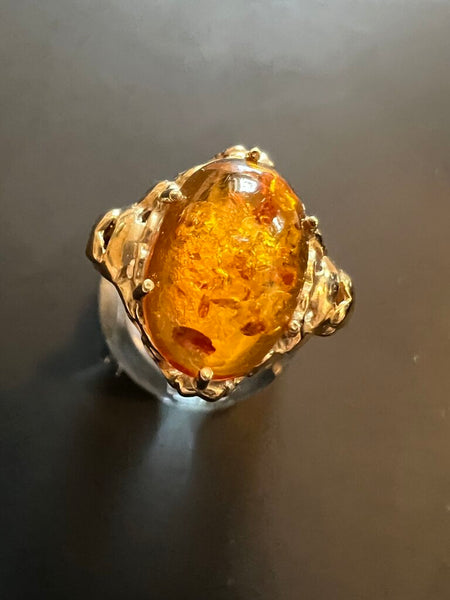 Amber ring, 14K setting, sizeable